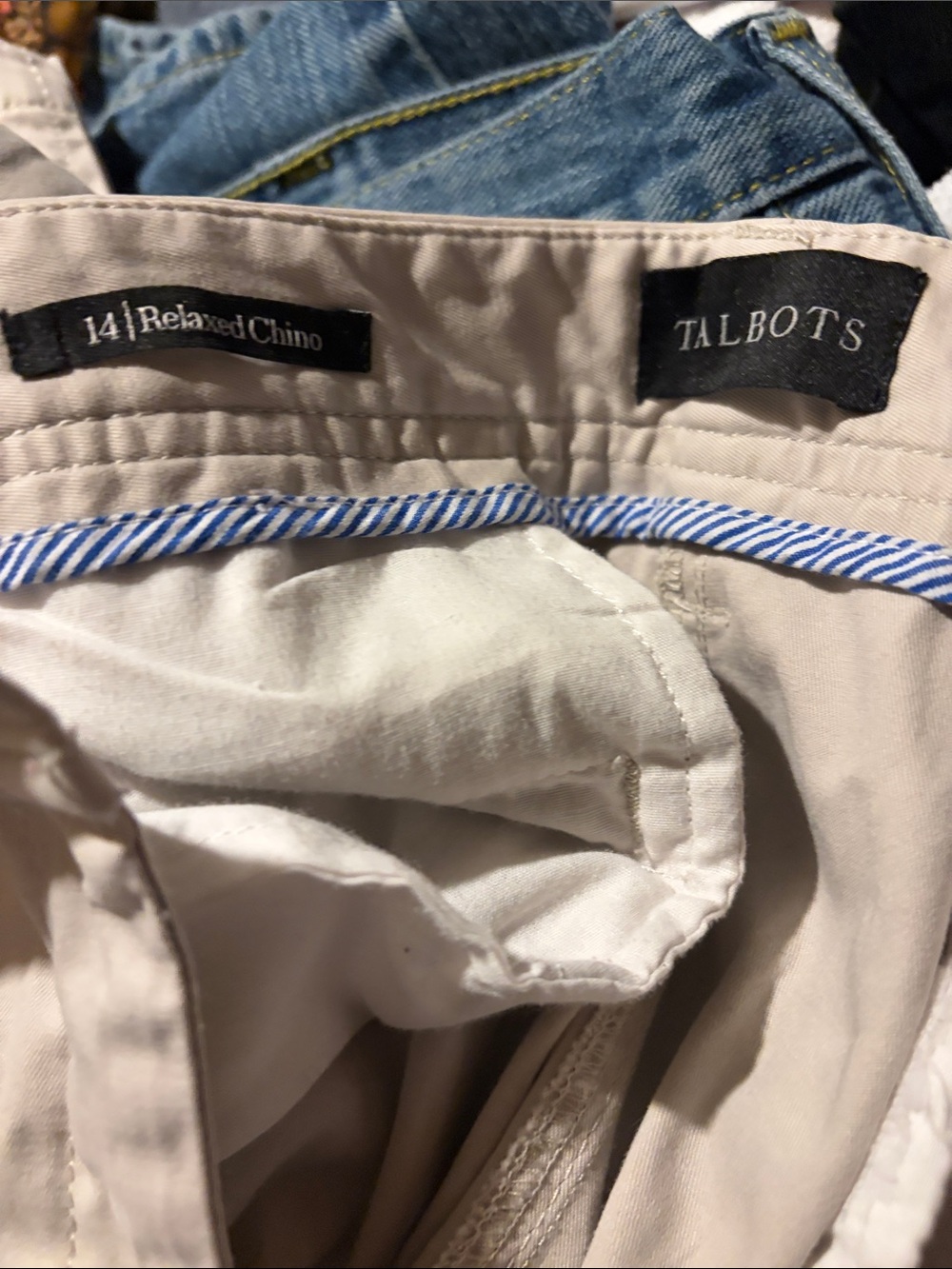 Talbots Tan Relaxed  Chino Pants Striped Waistband Size 14